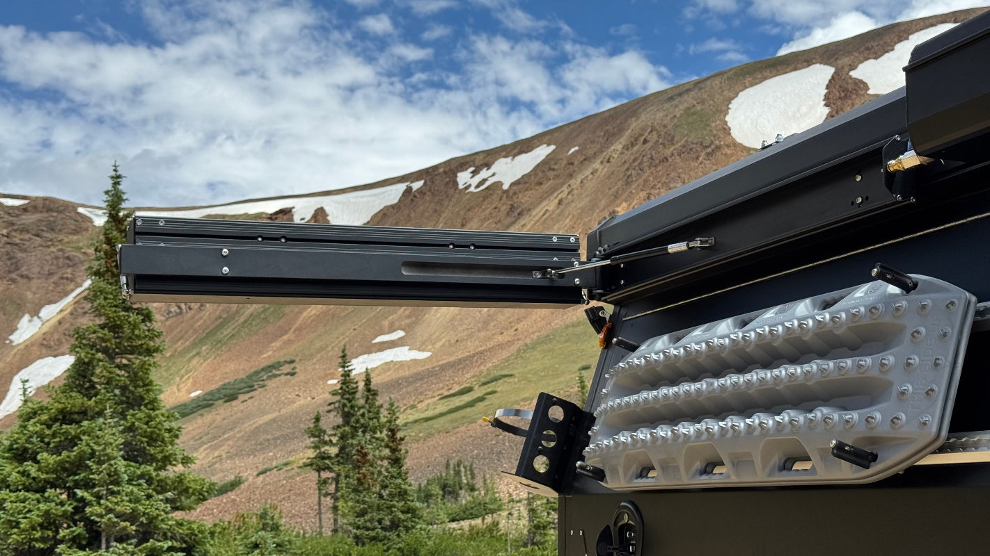 Ultimate Camp Shower Set: Hard Case Shower/Bathroom Awning + 90 Degree Swing Out
